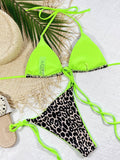 Leopard Print Halter Neck Tie Side Bikini Set - Hovatok