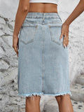 Raw Hem Slit Denim Skirt - Hovatok