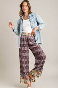Umgee Full Size Mixed Print Elastic Waistband Pants Plus Size - Hovatok