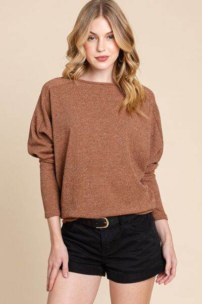 BOMBOM Drop Shoulder Long Sleeve Knit Top - Hovatok