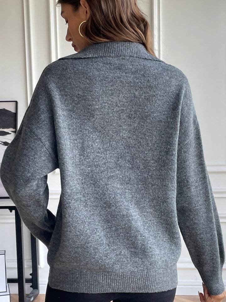 Half Zip Dropped Shoulder Sweater - Hovatok