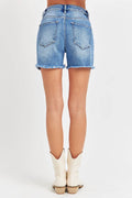 RISEN Front Slit Raw Hem Denim Shorts - Hovatok