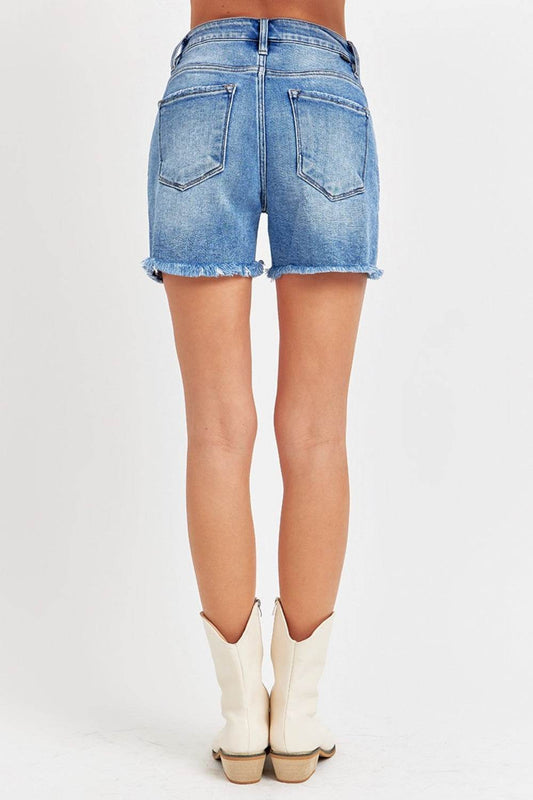 RISEN Front Slit Raw Hem Denim Shorts - Hovatok