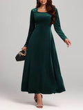 Square Neck Long Sleeve Velvet Dress - Hovatok