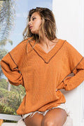 BiBi Textured Exposed Seam Drop Shoulder Knit Top - Hovatok