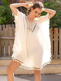 Tassel Cutout Half Sleeve Cover-Up - Hovatok