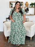 Double Take Full Size Printed Drawstring Short Sleeve Dress - Hovatok