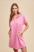 Annie Wear Mineral Washed Johnny Collar Short Sleeve Dress - Hovatok