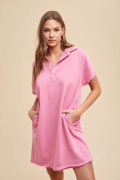 Annie Wear Mineral Washed Johnny Collar Short Sleeve Dress - Hovatok