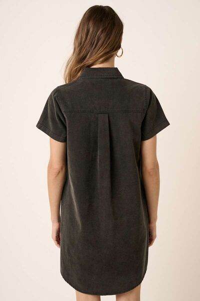 Mittoshop Button Detail Collared Neck Short Sleeve Shirt Dress - Hovatok