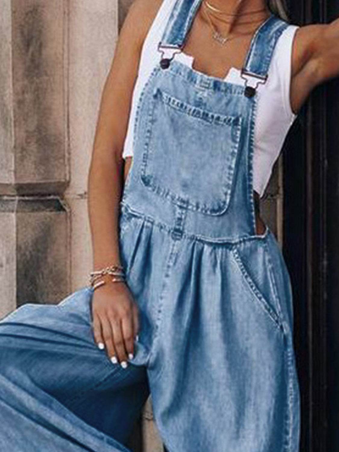 Wide Leg Denim Overalls - Hovatok