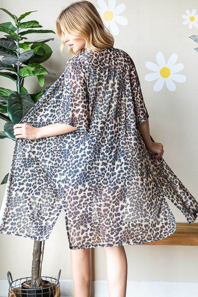 Heimish Full Size Leopard Open Front Cardigan Plus Size - Hovatok