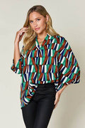 Double Take Full Size Geometric Notched Dolman Sleeve Top - Hovatok