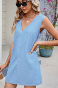 V-Neck Sleeveless Denim Dress - Hovatok