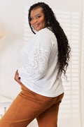 Shiny Eyelet Dropped Shoulder Round Neck Blouse - Hovatok