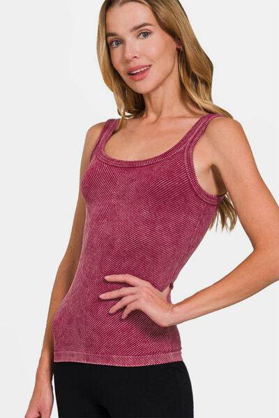 Zenana Ribbed Scoop Neck Tank - Hovatok