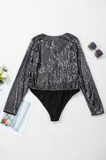 Sequin Surplice Long Sleeve Bodysuit - Hovatok