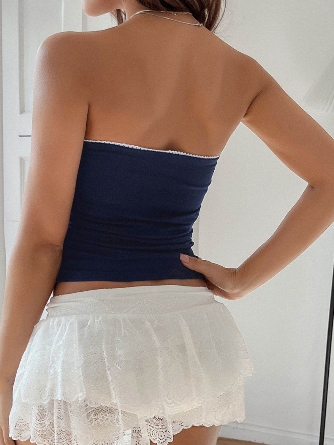 Devine Lace Detail Bow Tube Top - Hovatok