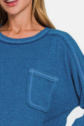 Zenana Full Size Contrast Stitching Brushed Ribbed Hacci Knit Top Plus Size - Hovatok