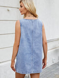 Scoop Neck Wide Strap Denim Dress - Hovatok