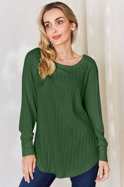 Basic Bae Full Size Ribbed Round Neck Slit T-Shirt - Hovatok