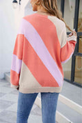 Angel Wings Color Block Ribbed Round Neck Sweater - Hovatok