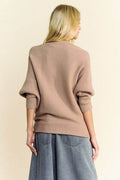 Davi & Dani Round Neck Batwing Sleeve Sweater - Hovatok