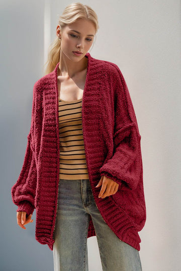 Double Take Full Size Open Front Long Sleeve Cardigan - Hovatok