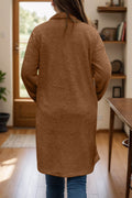 Full Size One Button Long Sleeve Longline Plush Coat - Hovatok