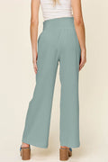 Double Take Full Size Texture Smocked Waist Wide Leg Pants - Hovatok