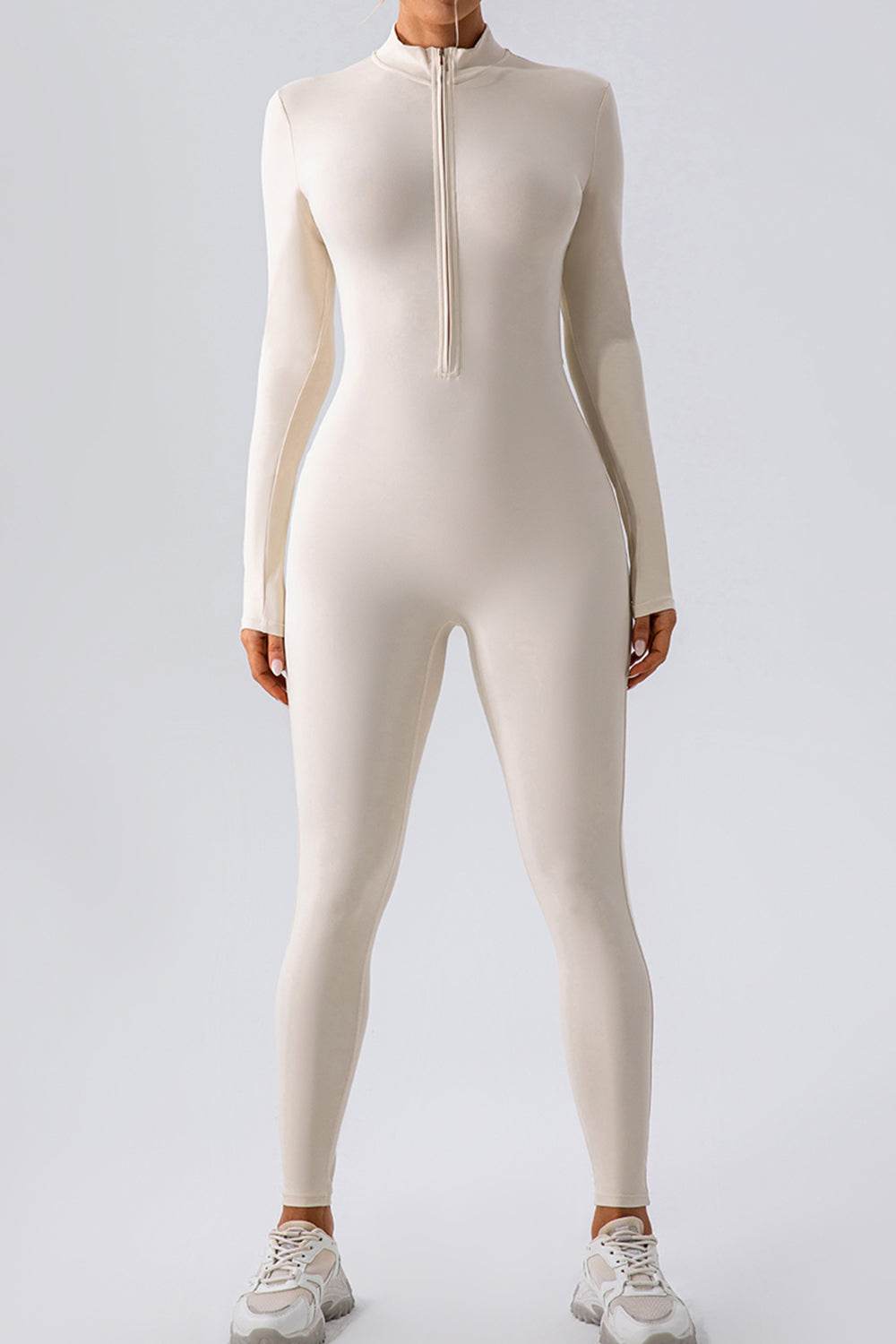Half Zip Mock Neck Active Jumpsuit - Hovatok
