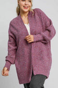 Umgee Full Size Wool Blend Open Front Lantern Sleeve Cardigan Plus Size - Hovatok