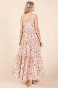 Mittoshop Flower Print Tiered Sleeveless Empire Maxi Dress - Hovatok
