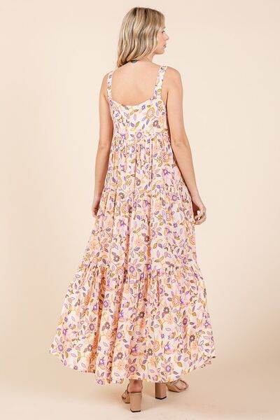 Mittoshop Flower Print Tiered Sleeveless Empire Maxi Dress - Hovatok