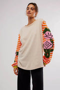 Striped Round Neck Long Sleeve Sweatshirt - Hovatok