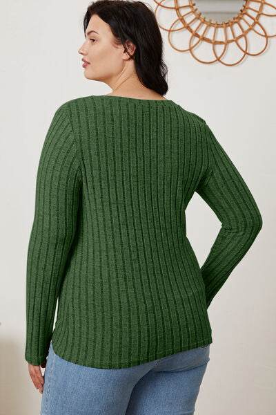 Basic Bae Full Size Ribbed V-Neck Long Sleeve T-Shirt - Hovatok