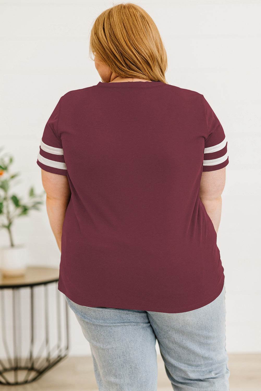Plus Size Striped V-Neck Tee Shirt - Hovatok
