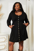 Double Take Scoop Neck Empire Waist Long Sleeve Magic Dress - Hovatok