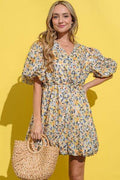 And The Why Full Size Floral Surplice Puff Sleeve Dress - Hovatok