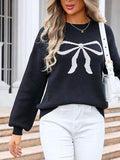 Angel Wings Bow Graphic Round Neck Long Sleeve Sweater - Hovatok