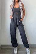 Cutout Square Neck Wide Strap Active Jumpsuit - Hovatok