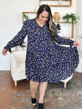 Double Take Full Size Printed Ruffle Hem Long Sleeve Tiered Dress - Hovatok