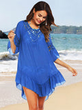 Backless Cutout Three-Quarter Sleeve Cover Up - Hovatok
