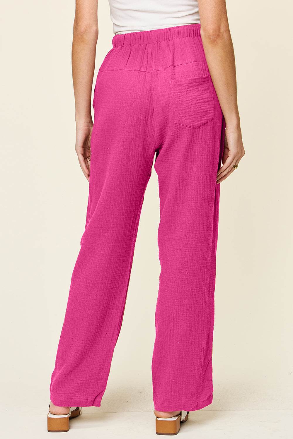 Double Take Full Size Texture Drawstring Straight Pants - Hovatok