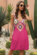 Geometric V-Neck Spaghetti Strap Cover Up Dress - Hovatok