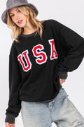 SAGE + FIG USA Letter Patch Round Neck Sweatshirt - Hovatok