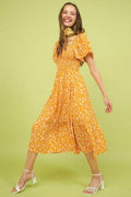 Mittoshop Flower Print Flutter Sleeve Smocked Midi Dress - Hovatok