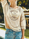 Cutout Round Neck Half Sleeve Cover Up - Hovatok