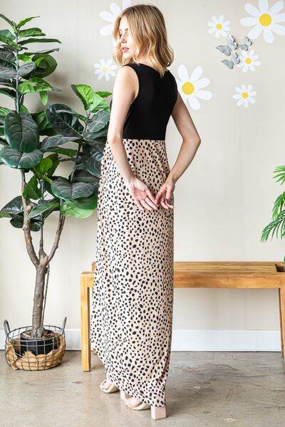 Heimish Full Size Slit Animal Print V-Neck Wide Strap Dress - Hovatok