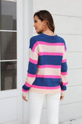 Angel Wings Color Block Round Neck Dropped Shoulder Sweater - Hovatok